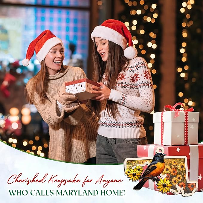 FLAGWIX Maryland Christmas Ornament 2025 - Suncatcher Christmas Ornaments for Tree Decorations - Maryland Gifts for Women Men, Baltimore Oriole and Black-Eyed Susan State Ornaments, Housewarming Gifts