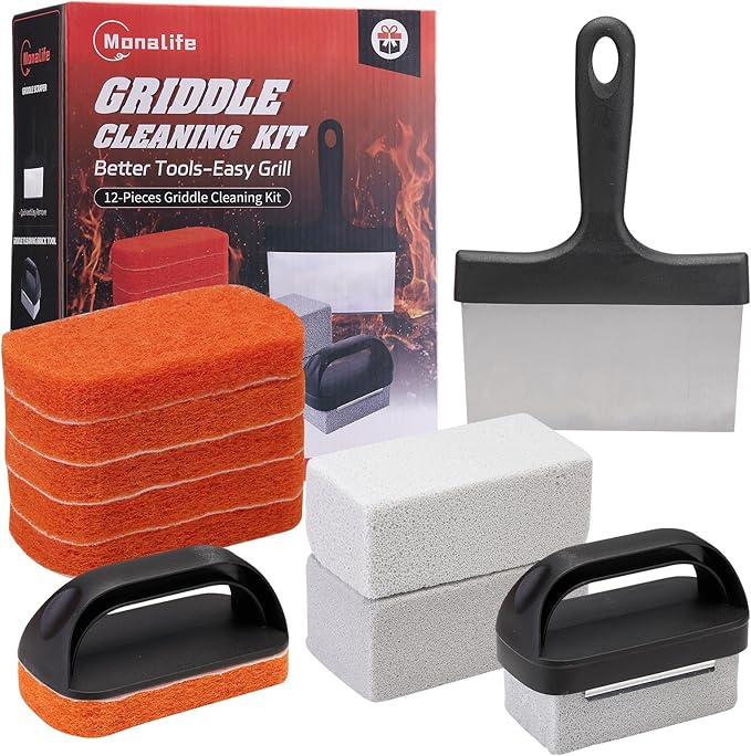 Griddle Cleaning Kit for Blackstone Accessories,Flat Top Grill Cleaning Kit Tools for Outdoor,Griddle Cleaner Brush Set with Grill Stone Cleaning Brick, Griddle Scraper&Scouring Pads