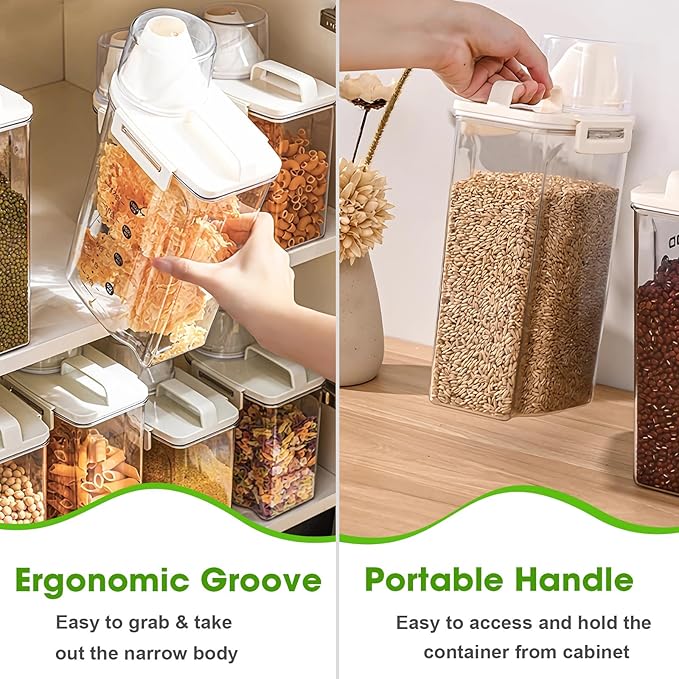 TBMax Rice Container, High Transparency PET Airtight Food Storage Container 2.64 Qt/4 Lbs, Kitchen Pantry Cereal Storage Container with Measuring Cup, Small Pet Cat Dog Food Container Dispenser -Beige