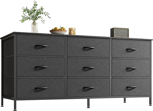 Huuger 9 Drawer Dresser, 47 Inch Dresser TV Stand for 50, 55 Inch TV, Entertainment Center with Drawers, Fabric Chest of Drawer for Bedroom, Closet, Black
