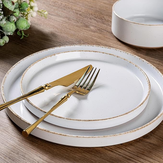 AmorArc Ceramic Dinnerware Sets for 6, 18 Pieces Handpainted Plates and Bowls Set with Rustic Terracotta Underside, Scratch Resistant Stoneware Dishes Set, Dishwasher & Microwave Safe