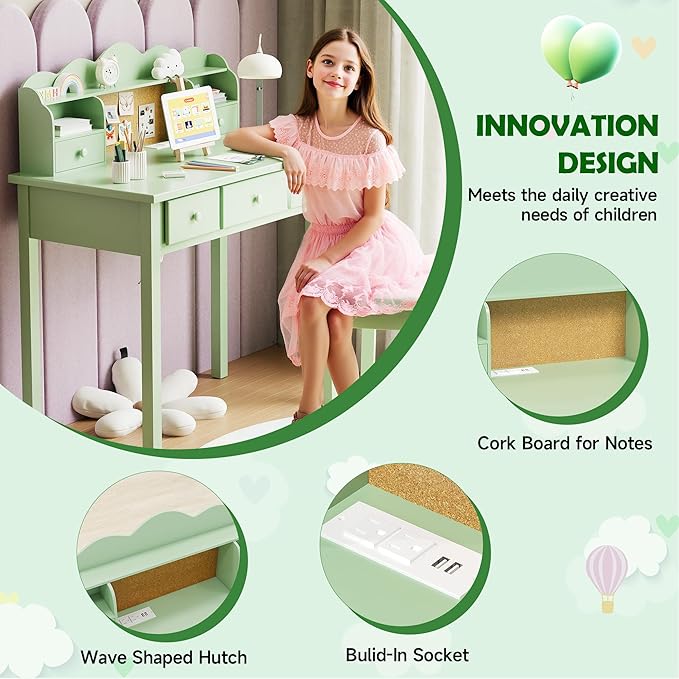 Home Office Furniture Writing Desk, 36 Inch Computer Work Station with Detachable Hutch for Small Place, 5 Drawers(Candy Green)