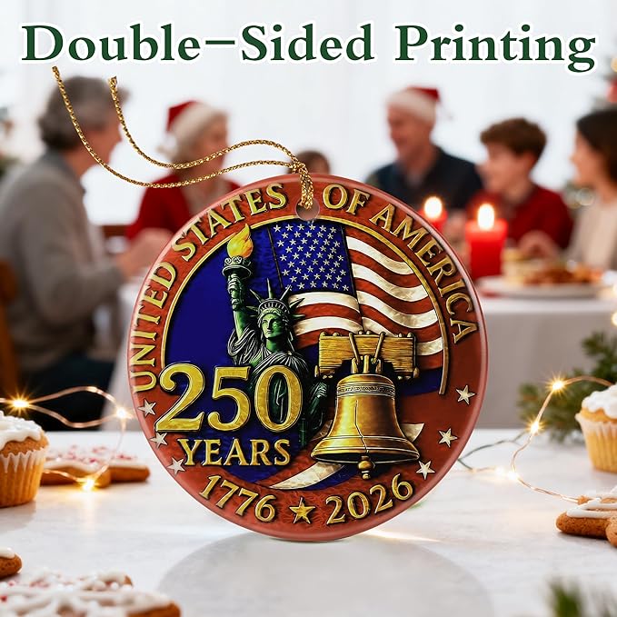 250 Years of America Ornament | Patriotic Christmas Ornament, Christmas Decoration, Hanging Ornaments for Tree | 1776-2026 Liberty Bell Decor, American Independence Day, July 4 Decor | Gift Exchange