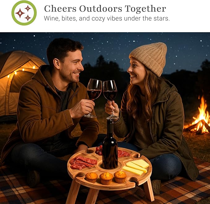 Prosumer's Choice Small Camping Foldable Table for Outdoor - 6x11x11-Inch Mini Picnic Table for Beach, Barbecue, or Road Trip - Portable Picnic Accessories, Wine Rack Collapsible Table - Brown