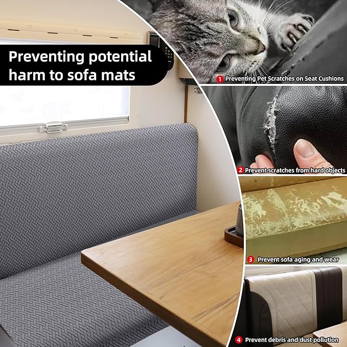 Rv Dinette Cushion Covers,Jacquard Stretchable Camper Cushion Cover,RV Cushion Slipcover,Rv Couch Cover Replacement for RV Camper Car Bench,2 Backrest Covers and 2 Bench Covers (Twill,Grey)