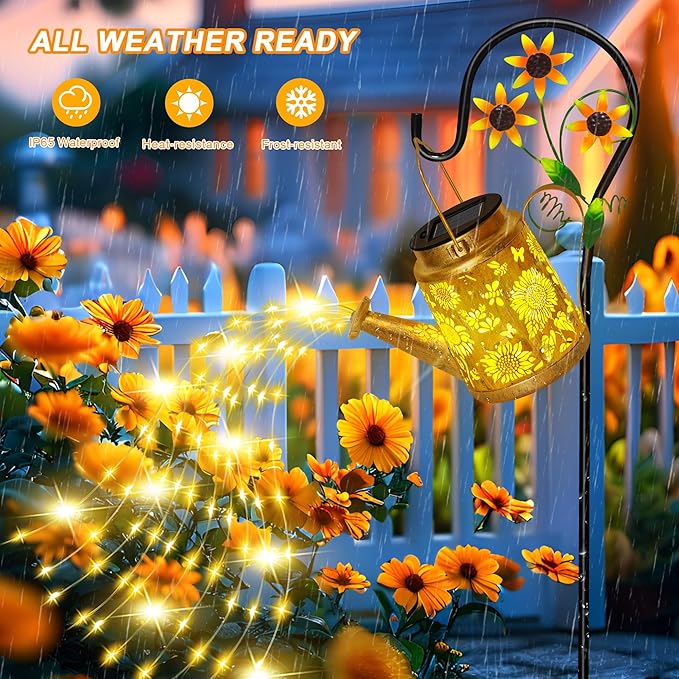 Sunflower Solar Watering Can Lights, Outdoor Waterproof Garden Lanterns with Shepherd Hook, Solar Garden Decor for Yard Outdoor Landscape Pathway Porch Patio, Gift for Women Mom Grandma, 2 Pack