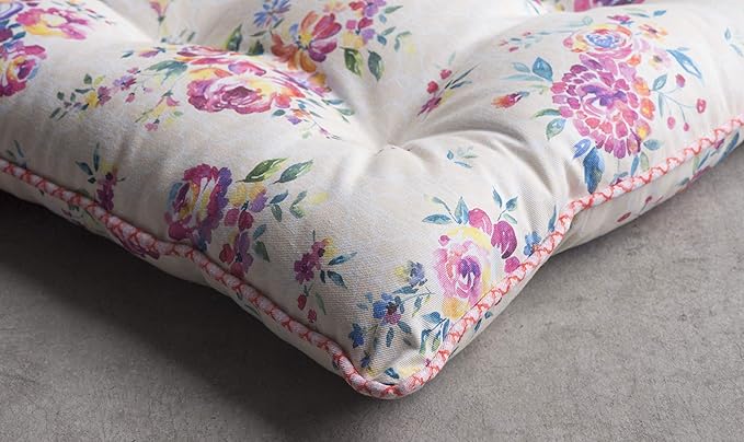 Maison d' Hermine Chair Pads for Dining Chairs Cotton Outer Fabric and Poly Filling 16"x16" Patio Seat Cushions for Furniture with Ties Home Chair Party Hall Farmhouse (Rose Garden, Pack of 2)