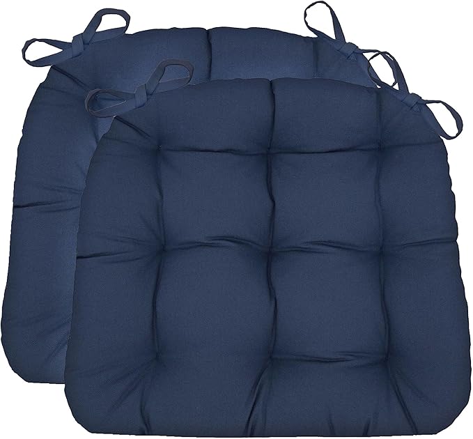 Barnett Home Decor Dining Chair Cushions with Ties, 16.5 x 18, Pack of 2 – Cotton Duck Navy Blue – 100% Cotton, Latex Foam Fill