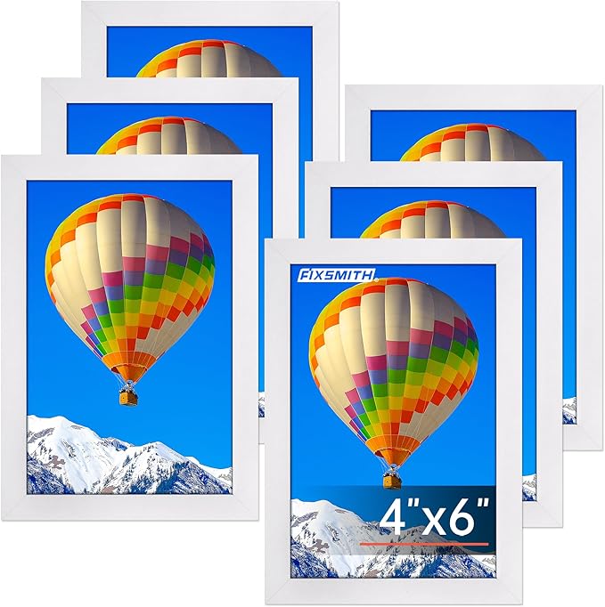 FIXSMITH 4x6 Picture Frame Set of 6, White Photo Frames Bulk with HD Plexiglass for Wall Hanging or Tabletop Display, Multi Picture Frames Collage for Wall Decor