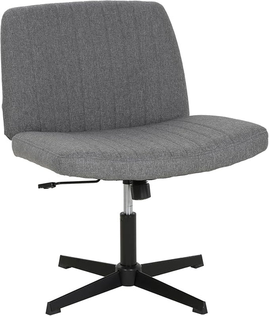 FDW Criss Cross Chair Armless Cross Legged Office Desk Chair Adjustable Swivel Ergonomic Gaming Chair No Wheels Backrest with Wide Seat Native Sponge Computer Task Vanity Chair for Home Office,Grey