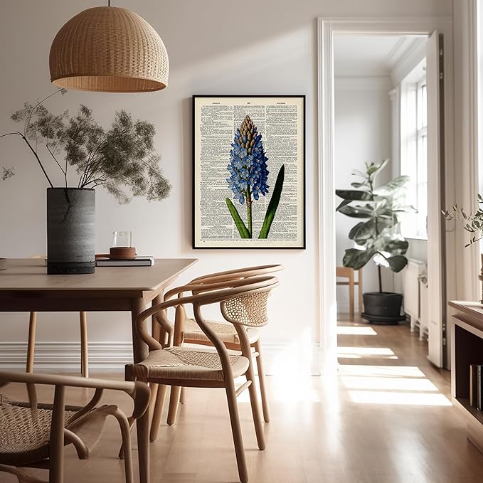 Poster Master Dictionary Art Poster - Blue Hyacinth Print - Flower Art - Floral Art - Gift for Men, Women & Florist - Minimal Decor for Bedroom, Office, Dorm or Flower Shop, 24x32 Unframed Wall Art
