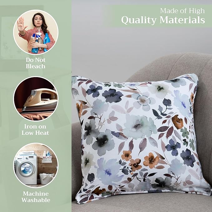 Maison d' Hermine Decorative Pillow Covers 18 x 18 Inch Square 100% Cotton Throw Pillow Covers with Invisible Zipper Cushion Case for Living Room Couch, Chair, Sofas, Bedroom, Home (Blossom - Flora)