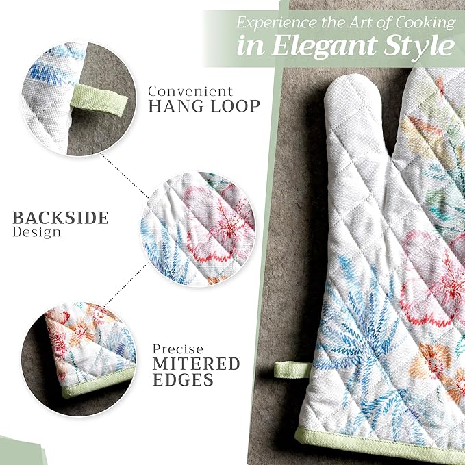 Maison d' Hermine Oven Gloves 100% Cotton Oven Mitt 7" x 13" with Loop Heat Resistant, BBQ, Cooking Gloves, Baking, Grilling, Kitchen, Handling Hot Pans Spring/Summer (Pack of 1, Paradise Island)
