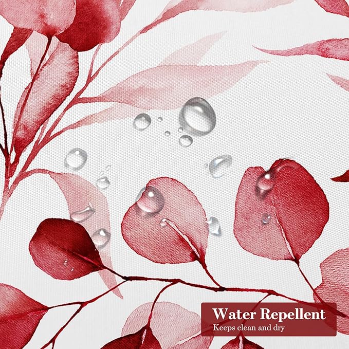 MitoVilla Red Spring Floral Shower Curtain, Modern Plants Botanical Fabric Cloth Shower Curtains for Chic Elegant Bathroom Decor, Summer Watercolor Eucalyptus Leaf, 72x72