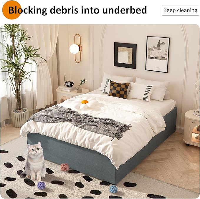 California King Bed Frames with Fabric Cover, 18 Inch Heavy Duty Metal Platform Support Up to 3000 lbs with Steel Slat, No Box Spring Needed, Easy Assembly, Noise Free, Black