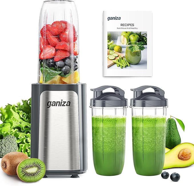 Ganiza Smoothie Blenders, 14Pcs Personal Blender for Shakes and Smoothies for Kitchen with 3 Portable Blender Cups (1x24oz & 2X17oz), Single Serve Smoothies Maker for Juices, Nutritious Recipe Grey
