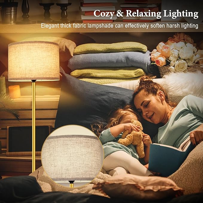 65‘’ Gold Floor Lamp with 3-Color Temperatures LED Bulb, Modern Industrial Tall light for Living Room, Minimalist Standing Lamp with Foot Switch, Gold Stand Lamp for Bedroom Office Nursery, E26 Base