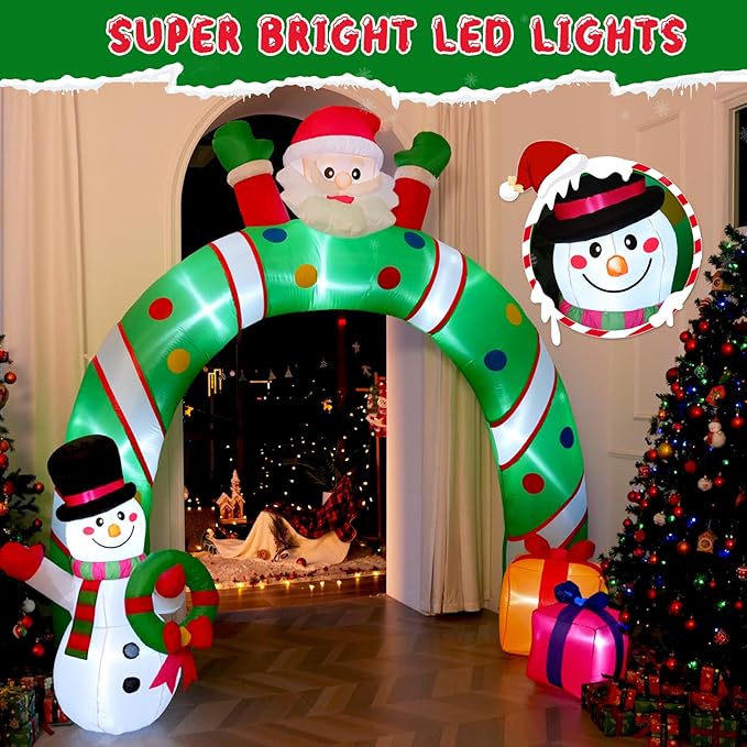 10.3Ft Christmas Inflatable Archway Outdoor Decoration, Blow up Giant Christmas Arch Tunnel with Inflatable Santa/Snowman/Gift Box, Outside Christmas Decorations for Yard Lawn Party Xmas Shopping Mall