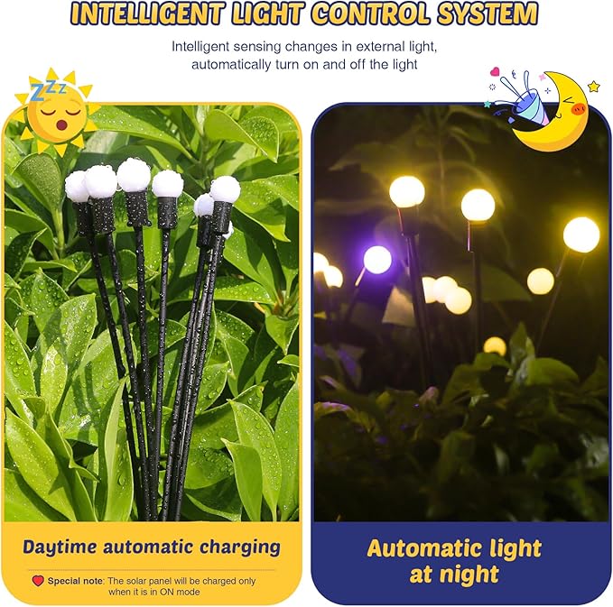 Solar Firefly Lights 2 Pack 16 LED Lights 2 Lighting Modes for Garden, Patio and Yard Solar-Powered LED Lights (Warm White)