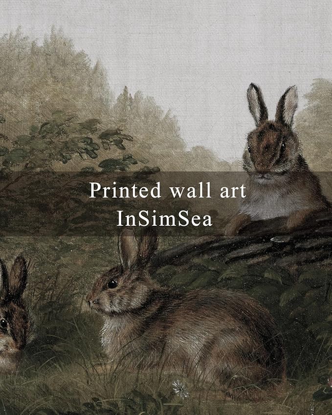 InSimSea Framed Wall Art for Living Room Canvas Print Animal Decor Three Rabbits Vintage Aesthetic Room Decor Landscape Oil Painting Farmhouse Wall Picture for Bedroom Bathroom Office 16x24in