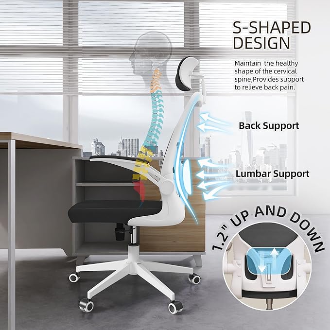 Office Chair Ergonomic Desk Chair, 350 LBS Mesh Office Chair with Lumbar Support, Comfy Desk Chair with Wheels, Big and Tall Chair for Study Work Gaming (Black+White)