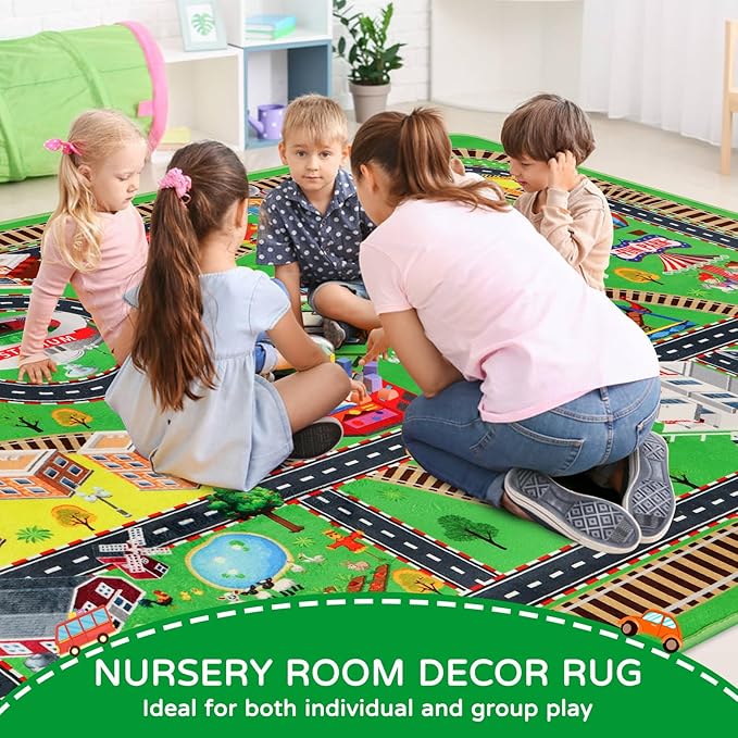 Kids Rug Play Mat for Toy Cars, City Life 3D Road Traffic 39.4"×59" for Playroom Kid Car Road Rug City Map Play Mat Non-Slip Washable Classroom Carpet for Toddlers BoyTummy Time Playtime