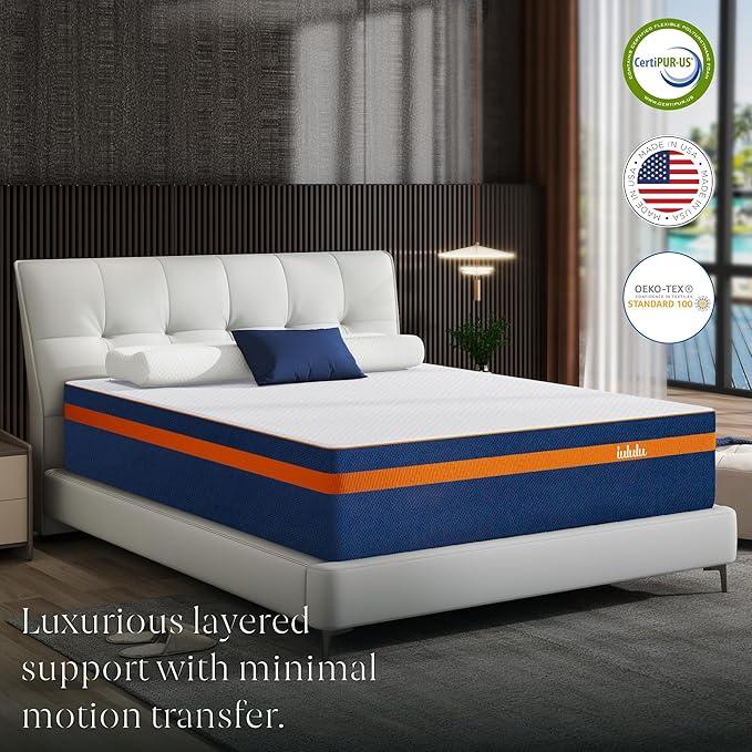 King Size Mattress, 14 Inch King Memory Foam Mattress - Luxury 6 Premium Pressure Relieving Layers for Back Pain, Bamboo Charcoal Foam, CertiPUR-US Certified