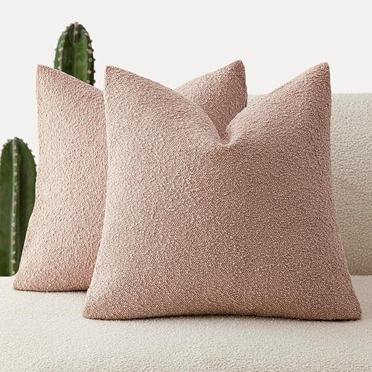 Foindtower Set of 2, Decorative Textured Boucle Throw Pillow Covers Accent Solid Pillow Cases Neutral Soft Cozy Couch Cushion Case for Chair Sofa Bedroom Living Room Home Decor 26 x 26 Inch Light Pink