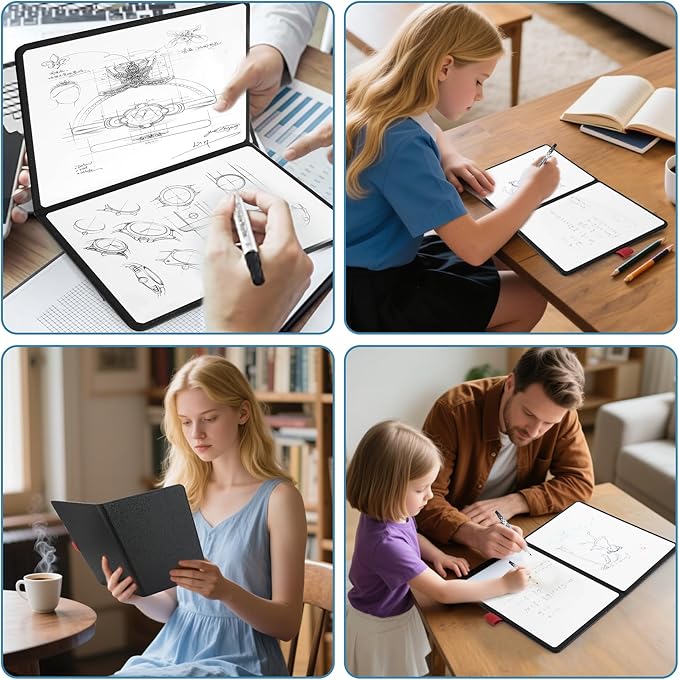 Double-Sided White Board - A5 Portable Whiteboard - Ultra-Thin 0.3" Small Dry Erase Board with 1 Marker & Anti-Ghosting Surface | Magnetic-Ready | Mini Foldable for Office,Home,Meeting(Black)