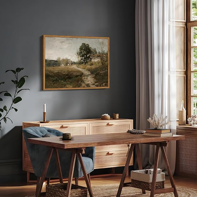 Floating Framed Vintage Canvas Wall Art Decor, Modern Countryside Wall Decor for Living Room, Nature Landscape Pictures Paintings Prints for Bedroom Hallway Office Decoration 12x16 inch