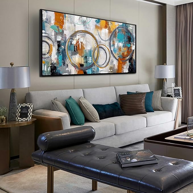 Abstract Wall Art For Living Room Large Size - Modern Wall Art For Bedroom - Black Framed Wall Art for Office Size 29" x 59"