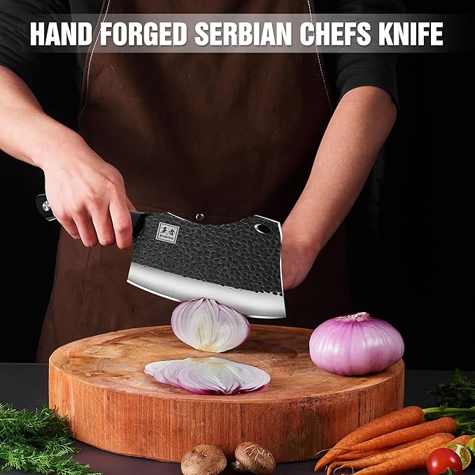 ENOKING 7.1″ Butcher Knife & Chef’s Knives – Hand Forged High Carbon Stainless Steel, Full Tang for Kitchen & Outdoor Meat Cutting