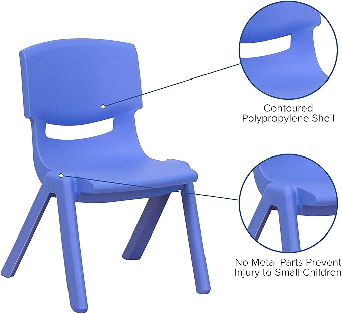 EMMA + OLIVER 2 Pack Blue Plastic Stackable School Chair with 10.5" H Seat, Preschool Chair