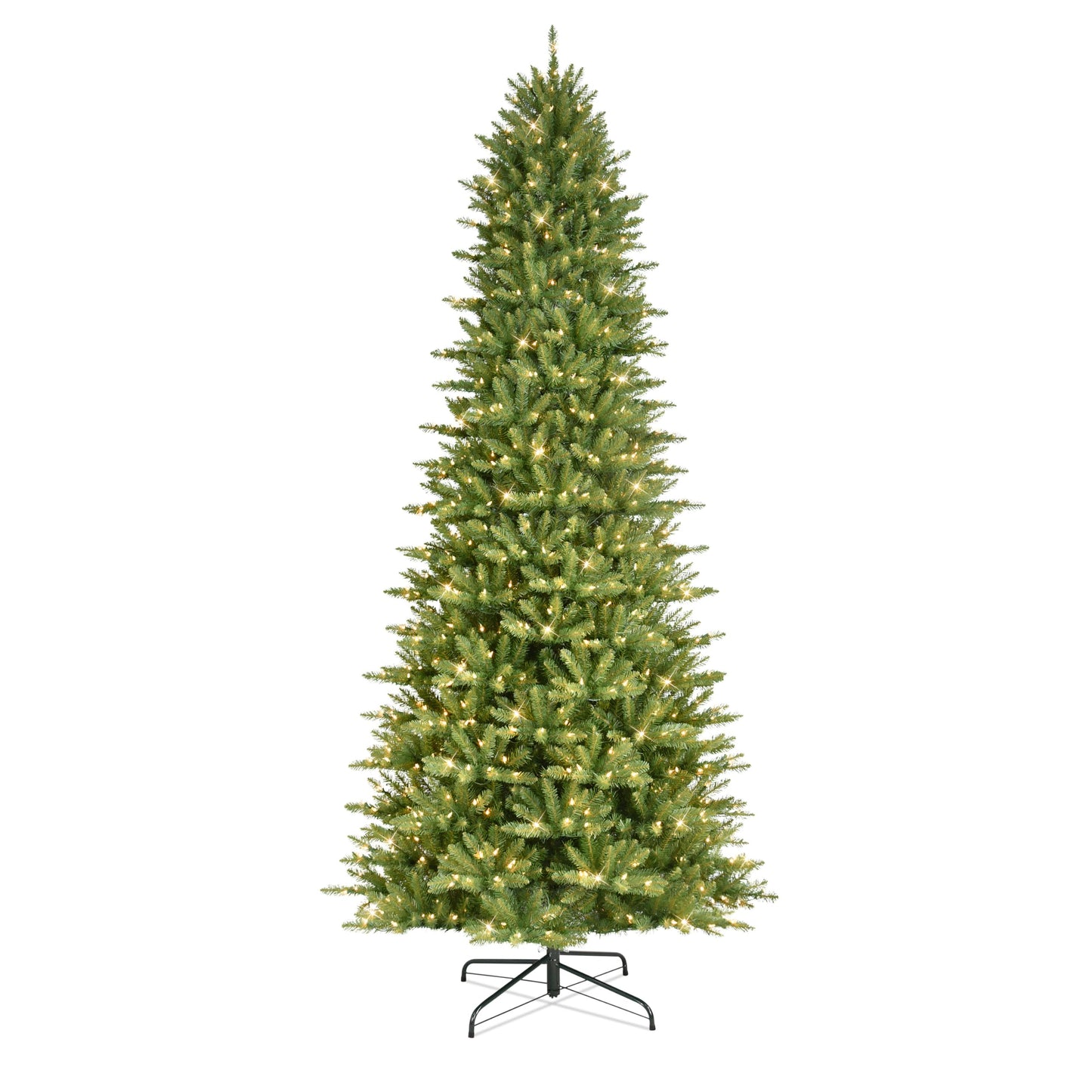 Puleo International 9ft Pre-Lit Slim Fraser Christmas Tree with 800 Clear Lights, 2093 Realistic Dense Branch Tips, Easy Setup Artificial Trees with Sturdy Metal Stand