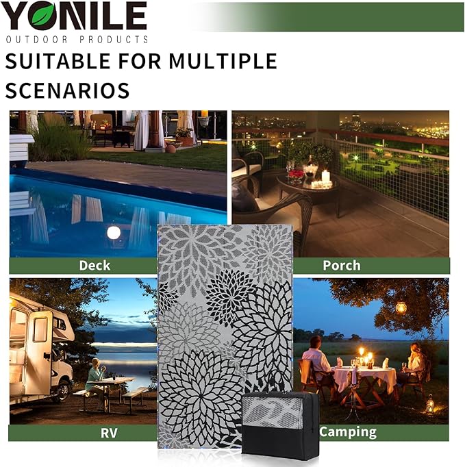 Outdoor Rug 8x10 ft with LED Light, Waterproof Reversible Outdoor Plastic Straw Rug for Patios Clearance, Large Outdoor Area Rug Carpet RV Mat for Camping Backyard Deck Porch Beach