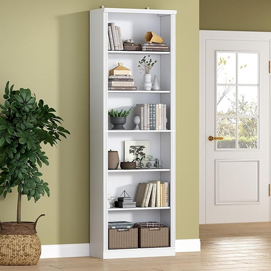 75" Tall Bookshelf, 6-Tier Floor Standing Bookcase with Adjustable Shelves, 24" Wide Open Storage Shelf, Modern Display Organizer for Home Office, Living Room, Bedroom, Study