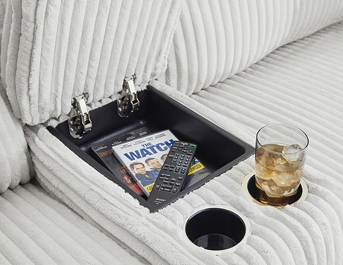 Signature Design by Ashley Top Tier Casual L-Shaped 3-Piece Reclining Sectional Sofa with Chaise, Console Storage and 4 Accent Pillows, White