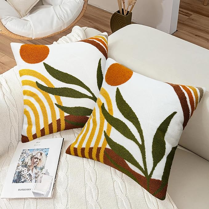 Merrycolor Boho Abstract Pillow Covers 18x18 Tufted Mid Century Modern Throw Pillows Textured Aesthetic Pillow Cases Bohemian Boho Pillows Decorative Throw Pillows Cover for Bed Couch Sofa