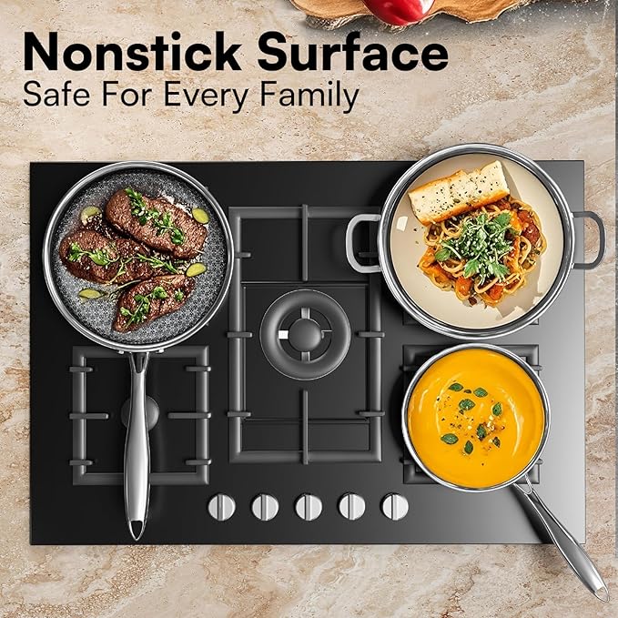 17-Piece 5 Ply Stainless Steel Cookware Set with Lids, Pots and Pans Set Non Stick, Non-Toxic, for Induction, Oven, Dishwasher Safe, RV Essentials, Kitchen Appliances