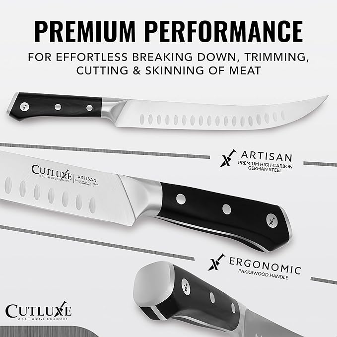 Cutluxe Butcher Knife – 10″ Cimeter Breaking Knife, Razor Sharp Forged High Carbon German Steel, Full Tang Meat Carving Knife, Ergonomic Handle Design – Artisan Series