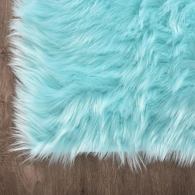Latepis Light Blue Small Fluffy Rugs 2x3 Teal Faux Sheepskin Fur Rug for Bedroom Cute Throw Plush Rug for Cushion Chair Furry Rugs for Home Décor