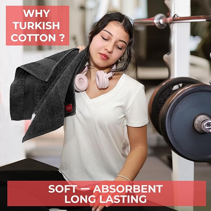 TEXTILOM 100% Turkish Cotton 6 Pcs Bath Towel Set, Luxury Bath Towels for Bathroom, Soft & Absorbent Bathroom Towels Set (2 Bathtowels, 2 Hand Towels, 2 Washcloths)- Black