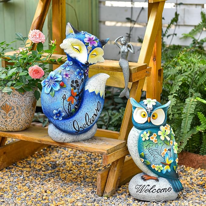 Sungmor Garden Solar Light Landscape Path Lights Lifelike Owl Figurine with LED Lights Waterproof Resin Animal Outdoor Statue Solar Powered Lamp for Outside Patio Yard Lawn Nocturnal Decor