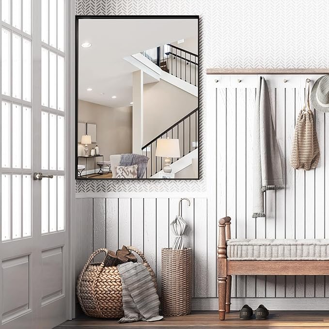 48”x 36” Black Bathroom Mirrors for Over Sink, Modern Rectangle Vanity Mirror,Shatter-Proof Tempered Glass,Metal Framed, Farmhouse Wall Mirrors Decorative (Horizontal/Vertical)