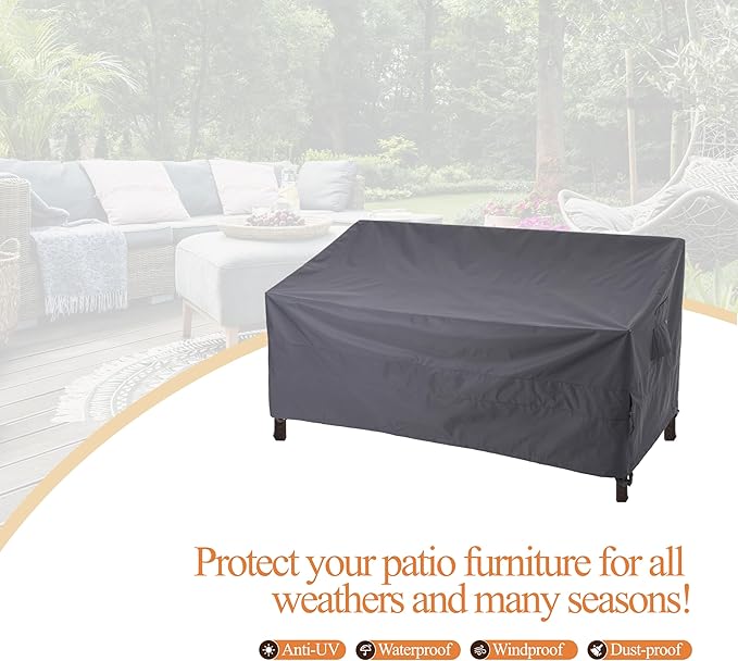 WJ-X3 2-Seater Outdoor Loveseat Covers, Heavy Duty Patio Couch Covers, Patio Sofa Covers Waterproof, High Wind Resistant Design for Outdoor Furniture Cover, 58W x 40D x 35H, Grey