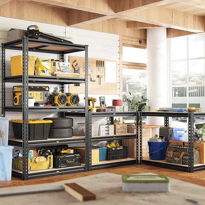 REIBII 2000LBS Storage Shelves 5 Tier Garage Shelving Heavy Duty Metal Shelving Adjustable Metal Shelf for Kitchen Pantry Basement 28" W x 13.8" D x 59.8" H