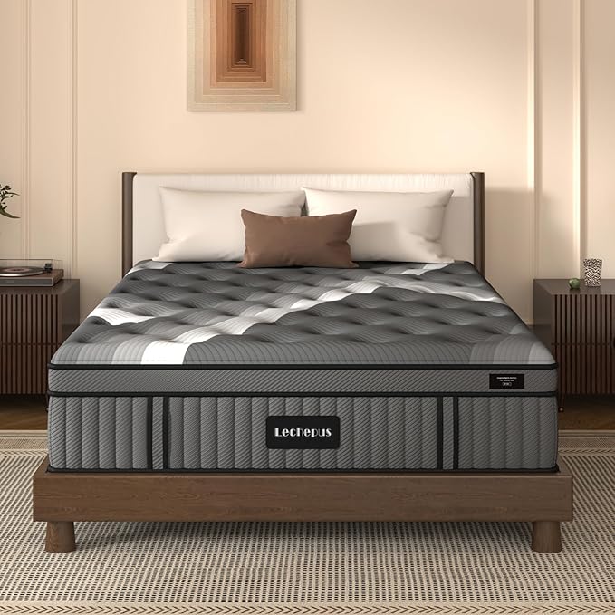 Queen Mattress,Lechepus 14Inch Soft Memory Foam Hybrid Mattress in box,Plush Feel Queen Size Mattress with Supportive Pocket Coil for Back Pain Relief,Motion Isolation, None of Fiberglass
