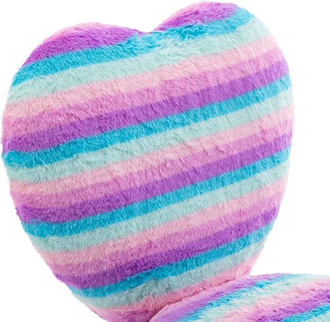 Kmax Kids Reading Chair, Rolling Cute Desk Chair for Girls Swivel Office Chair with Wheels & Heart Back Adjustable Childrens Vanity Chair for Bedroom Reading Room - Faux Fur, Rainbow