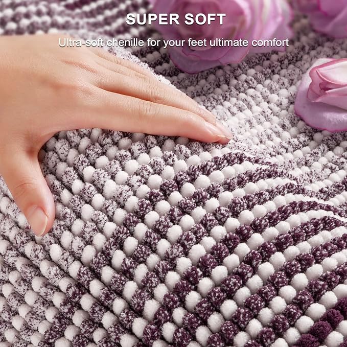 BSICPRO Bathroom Rugs and Mats Sets, 2 Piece Thick Absorbent Chenille Bath Mat Rug Set Non Slip, Soft Shaggy Bath Room Floor Mats for Bathroom, Machine Washable (Mauve Wine, 20" x 32" Plus 16" x 24")