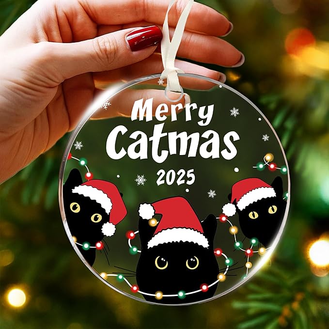 Black Cat Ornament - Black Cat Ornaments for Christmas Tree, for cat Lovers, Unique Funny Kitty Décors, Specialty 2025 Christmas Tree Ornaments, Ideal for Festivity (Updated)